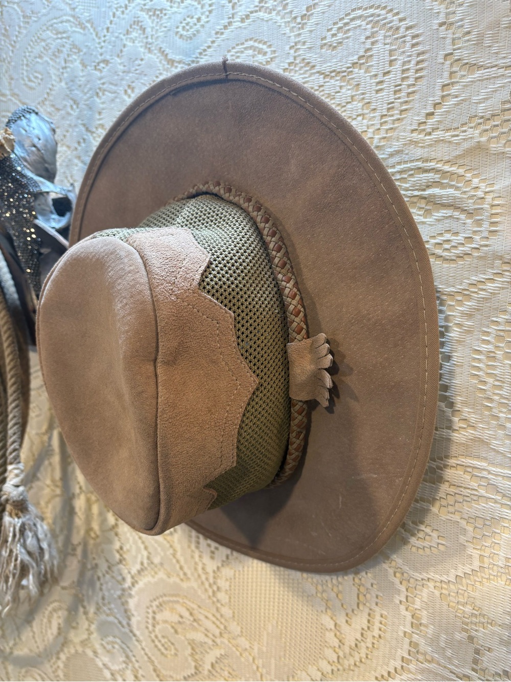 Vintage Taupe and Olive Suede Brim Hat